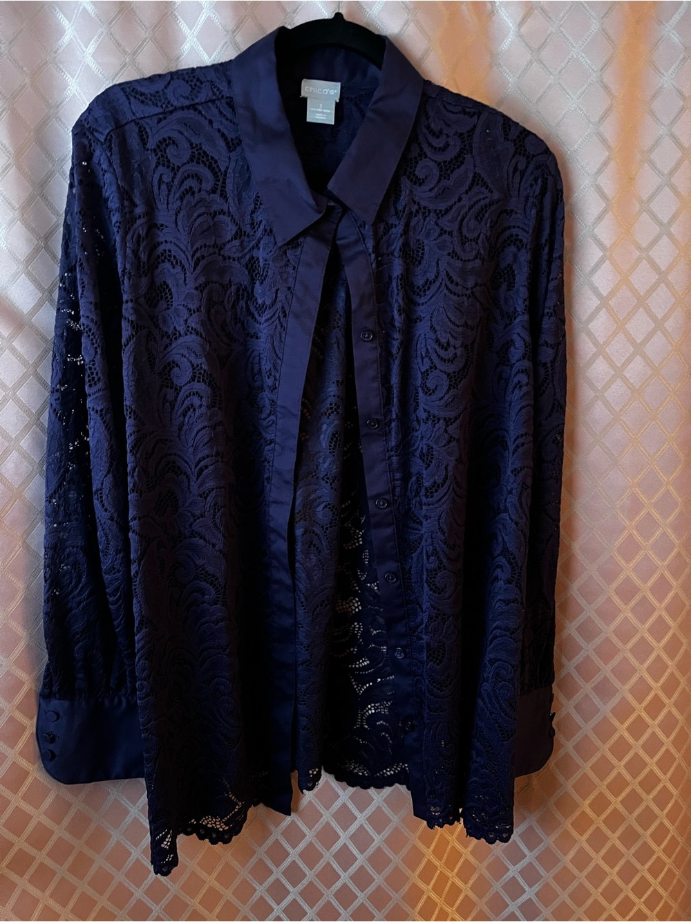 Chico's Dark Navy Lace Button-Front Shirt